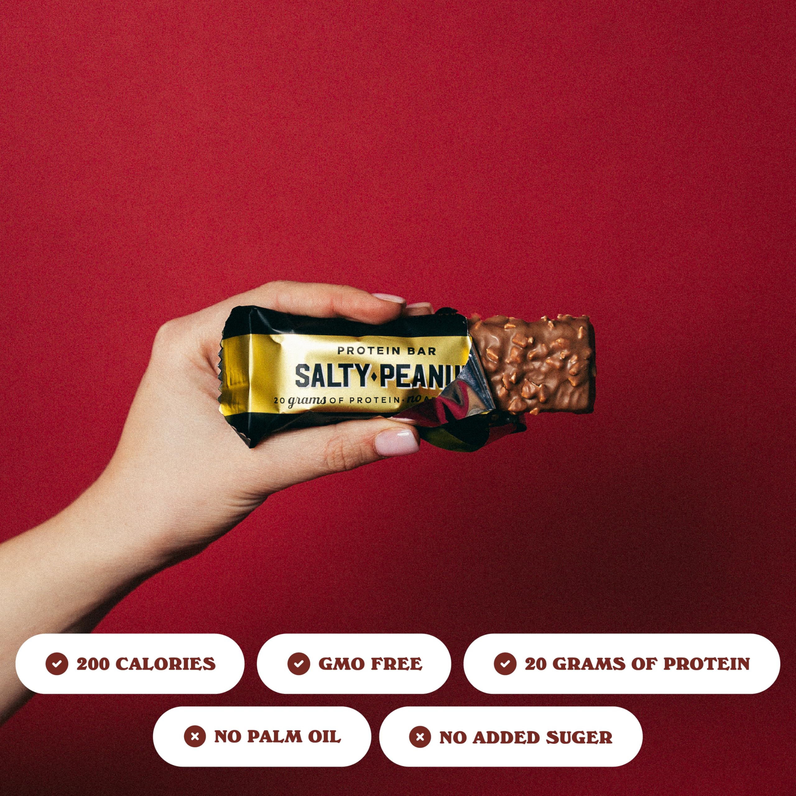 Barebells Salty Peanut bar nutrition label, shows 20g protein per bar.