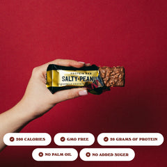 Barebells Salty Peanut bar nutrition label, shows 20g protein per bar.