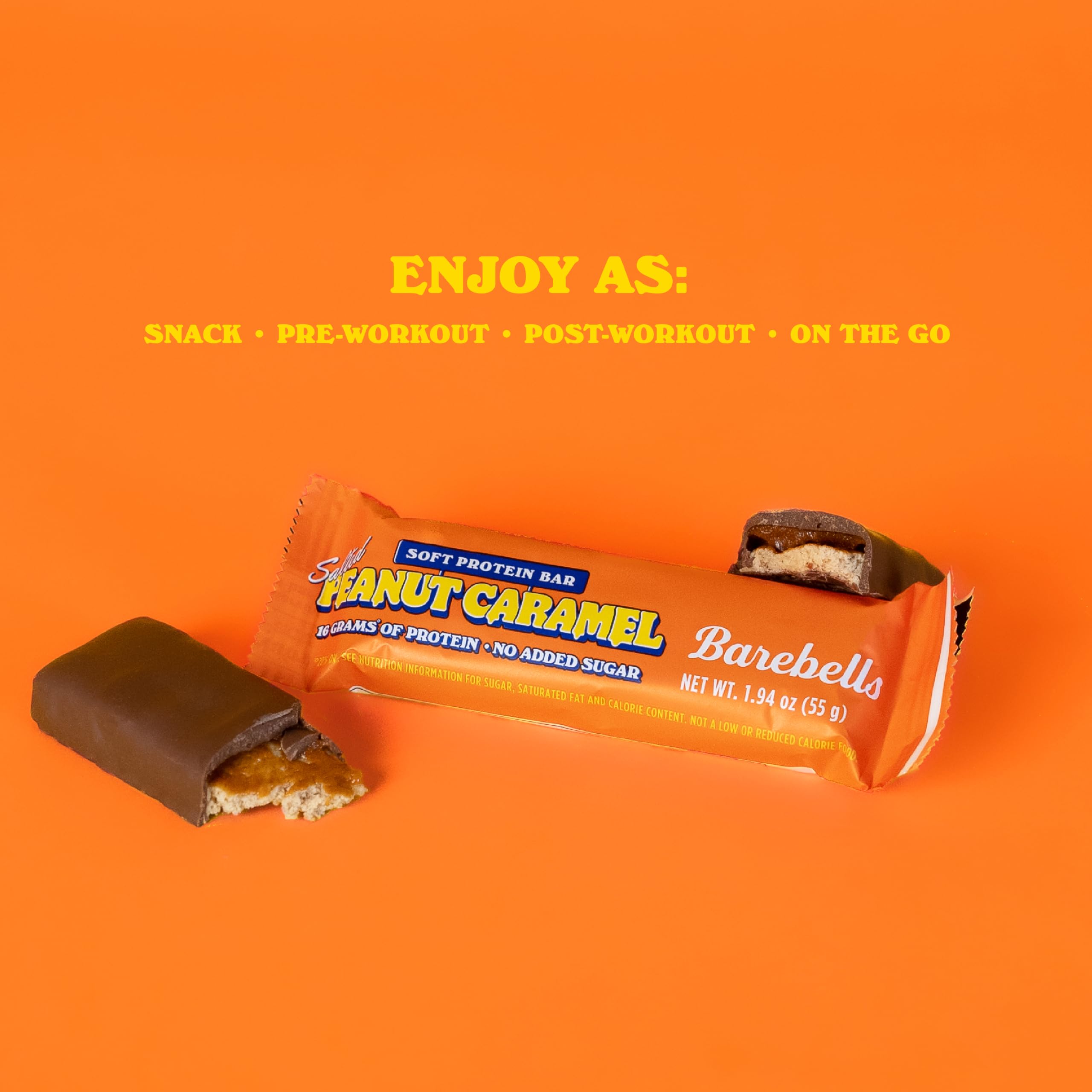 Serving idea: Barebells Soft Bar Salted Peanut Caramel dipped in chocolate