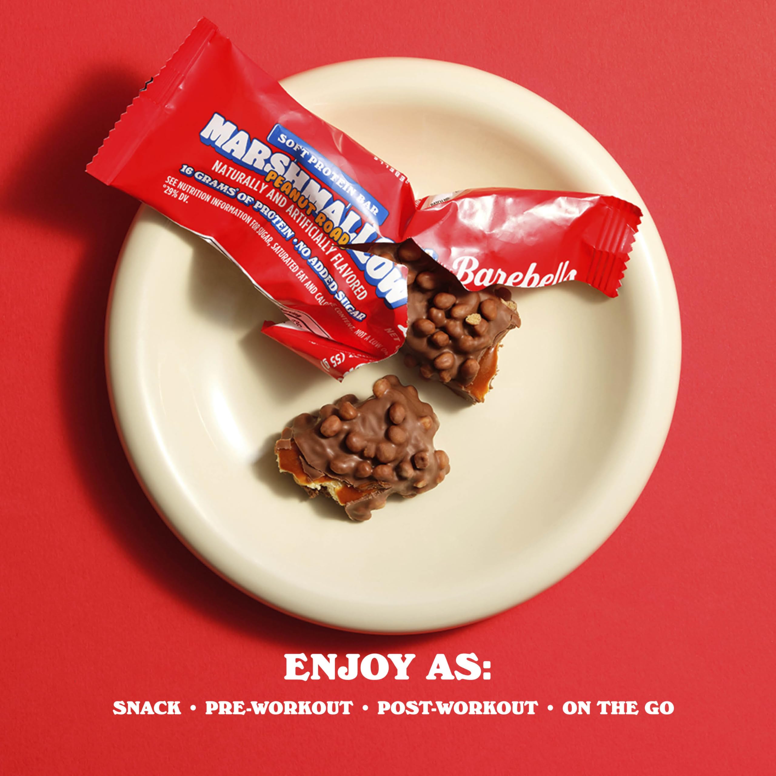 Crispy bits add satisfying crunch to Barebells Marshmallow Peanut Road.
