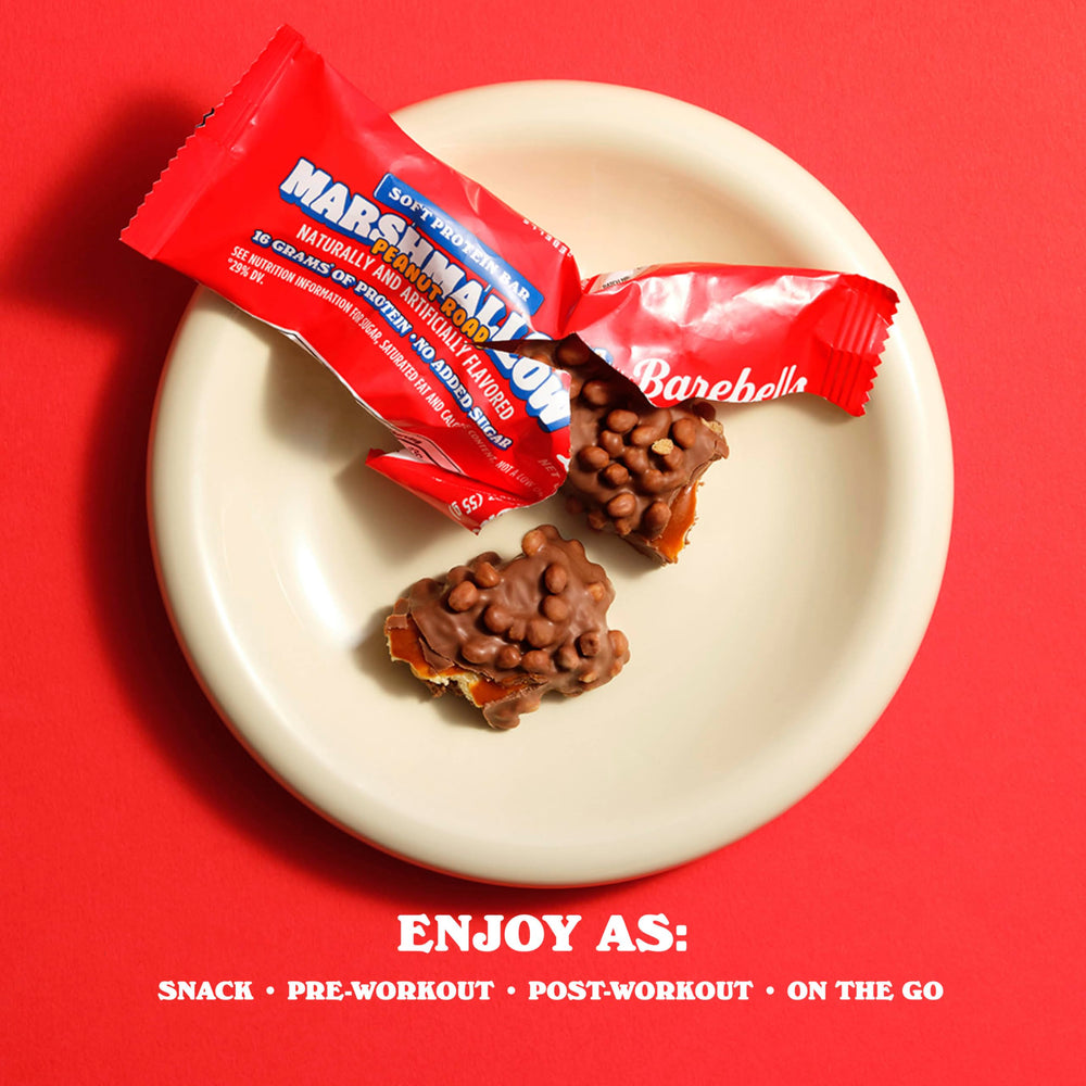 Crispy bits add satisfying crunch to Barebells Marshmallow Peanut Road.
