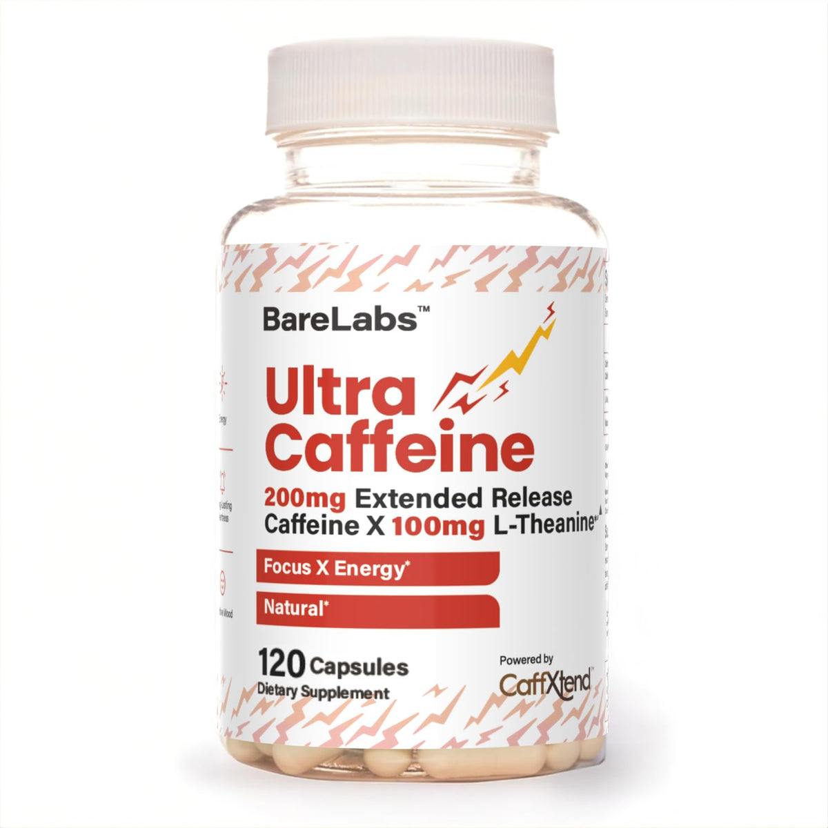 BareLabs Extended-Release Caffeine Pills bottle showing steady energy potential