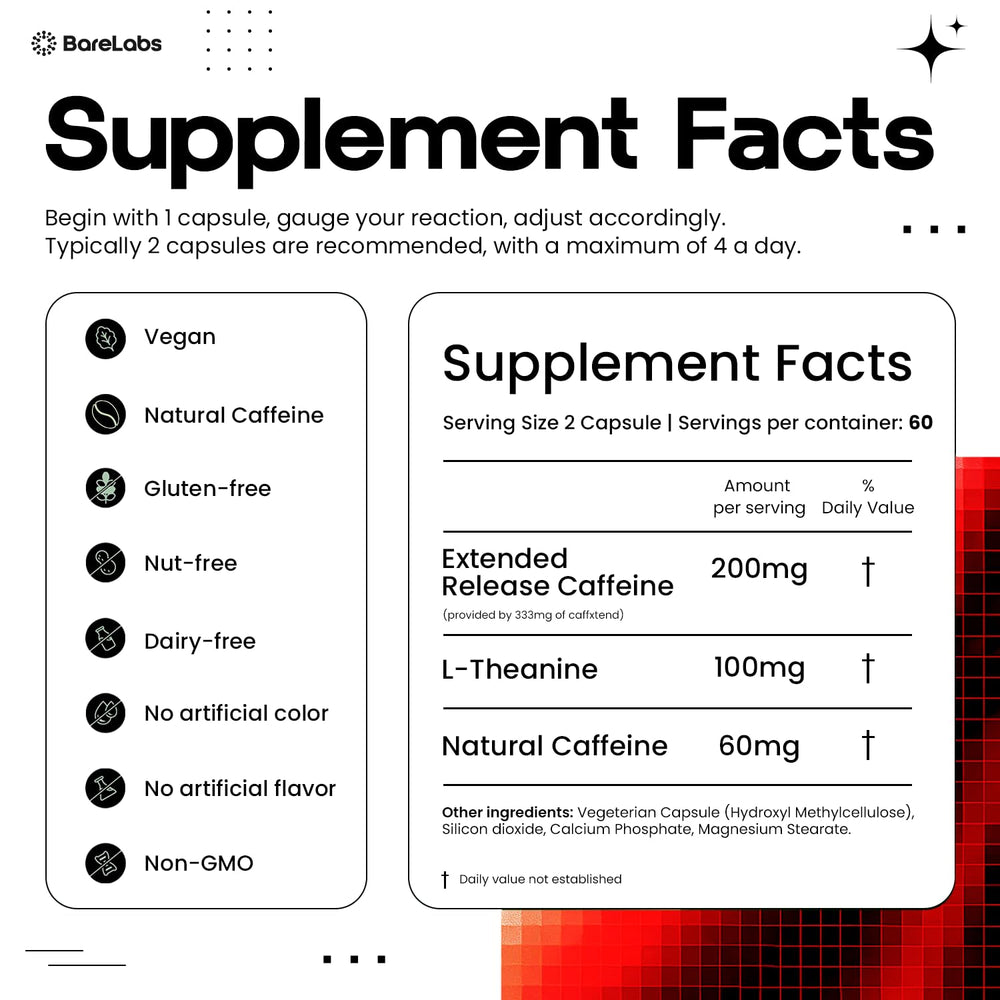 BareLabs packaging front view communicates a natural energy supplement for busy days
