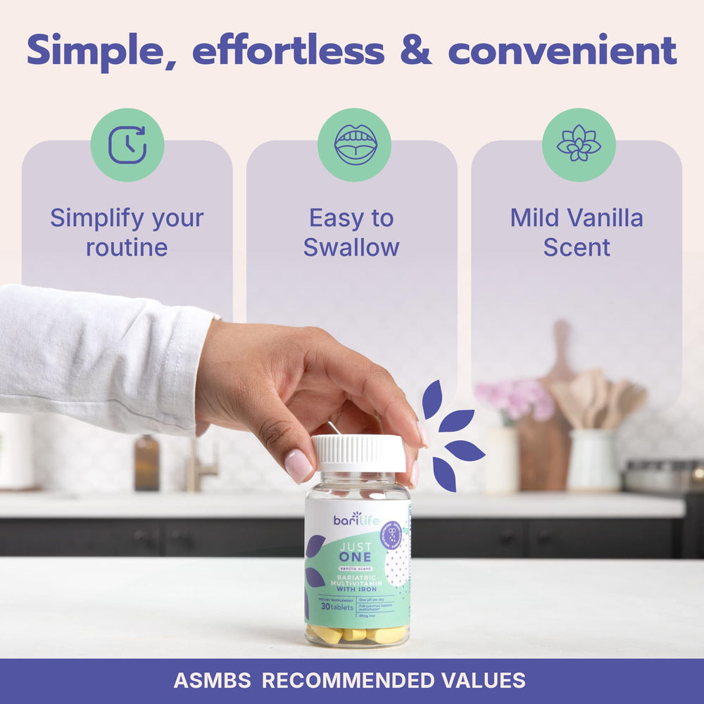 Bari Life Just One label shows ASMBS-aligned formulation