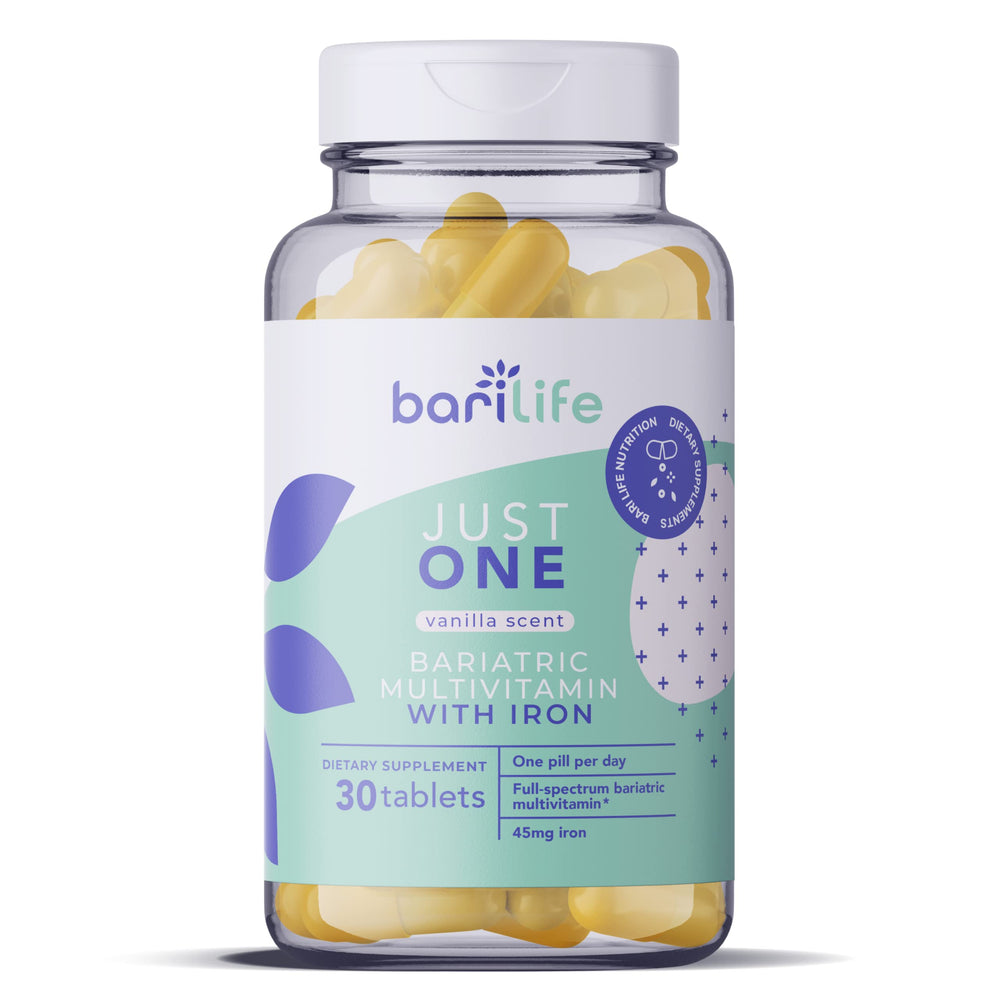 Bari Life Just One bottle front view, daily bariatric multivitamin.