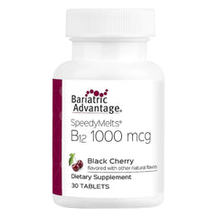 Bariatric Advantage B12 Speedy Melts bottle shown for on-the-go nutritional support.