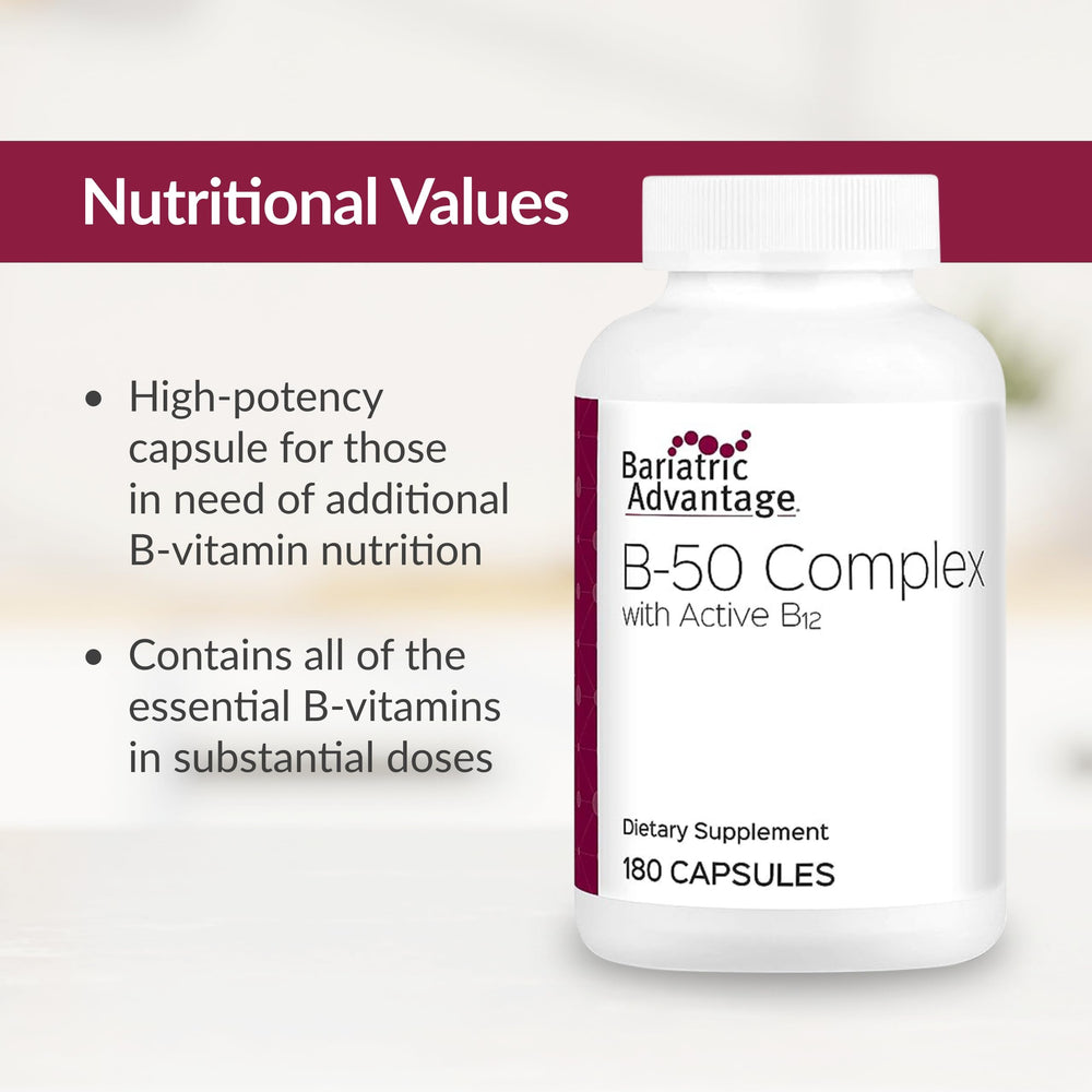 Bariatric Advantage B50 bottle on a shelf, ready for daily routines after bariatric surgery.