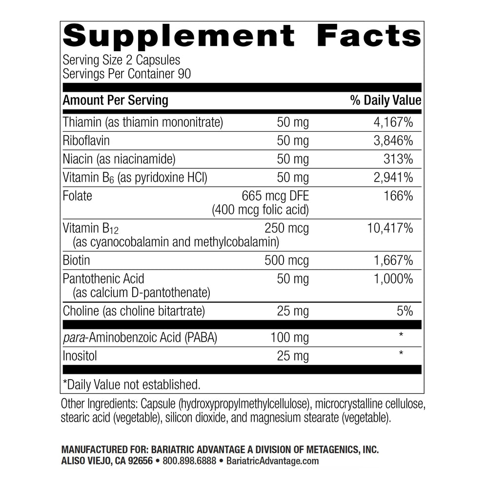 Bariatric Advantage B50 capsules close-up, easy-digest mini capsules designed for daily use.
