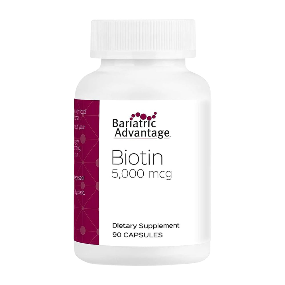 Bariatric Advantage Biotin 5000 mcg bottle front showing high‑potency hair and nails support