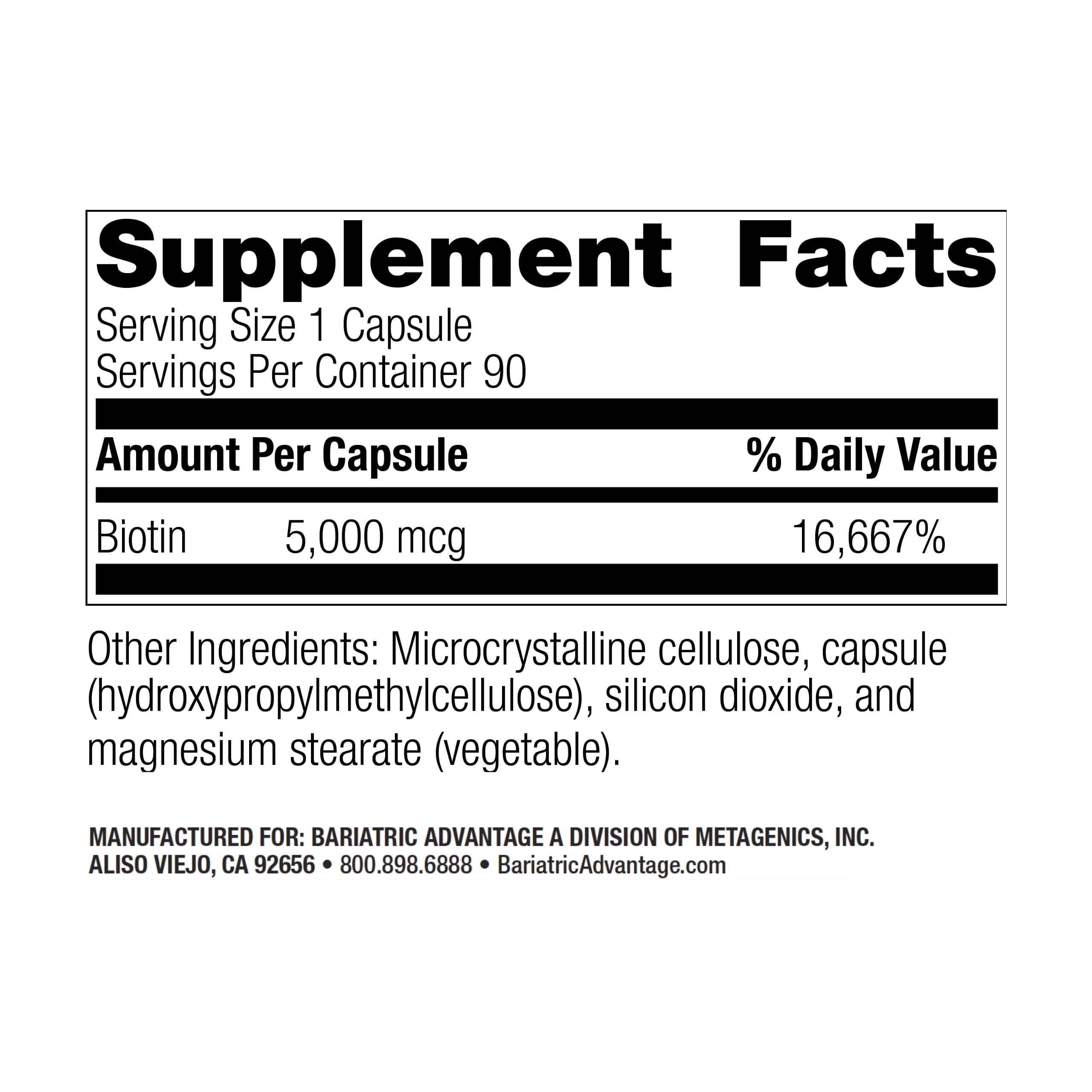 Bariatric Advantage Biotin mini capsules closeup highlighting easy‑digest design for post‑surgery supplementation
