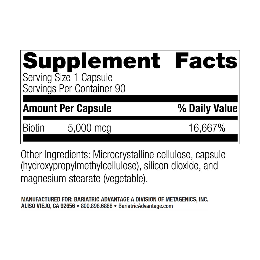 Bariatric Advantage Biotin mini capsules closeup highlighting easy‑digest design for post‑surgery supplementation