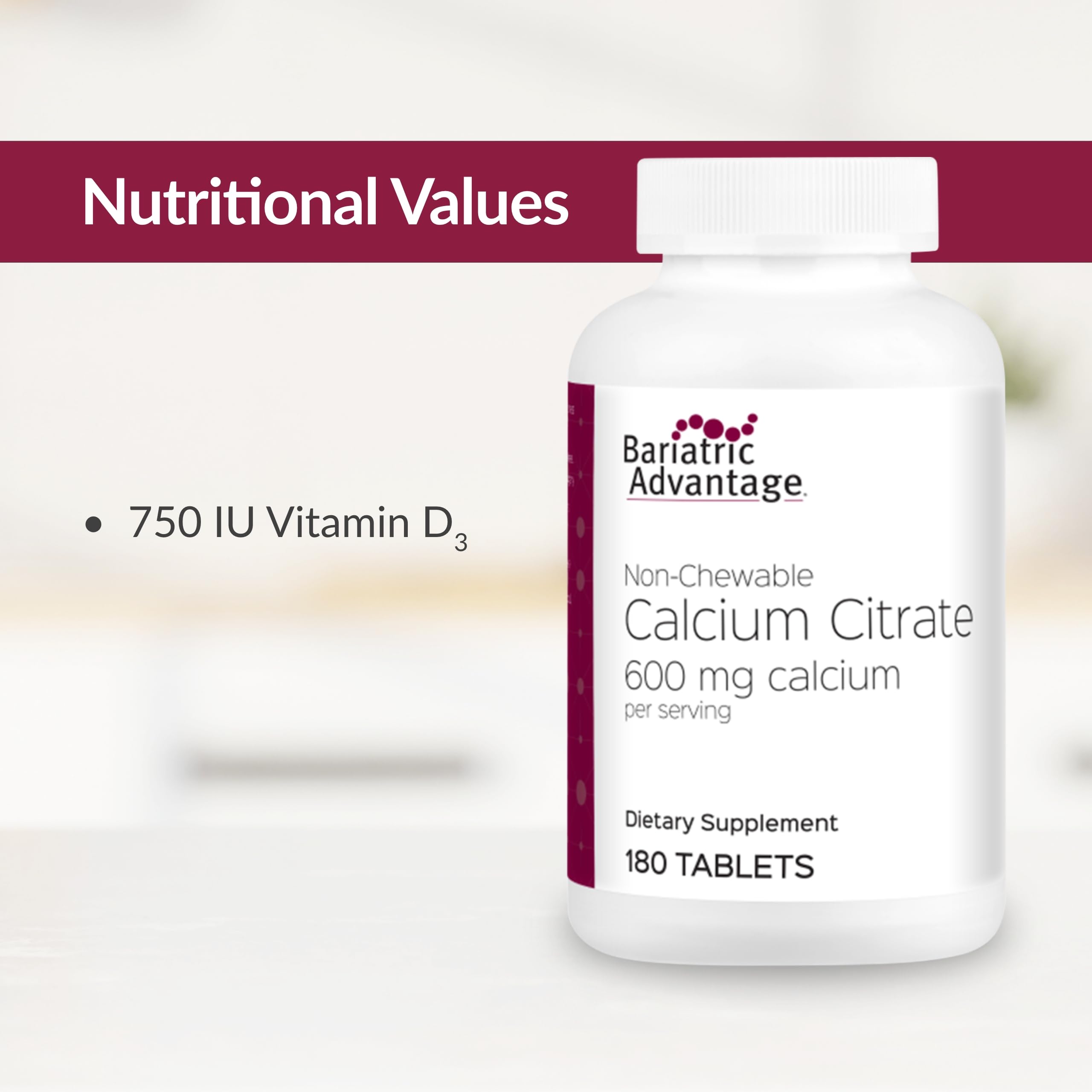 Tablets with easy swallow coating from Bariatric Advantage calcium citrate 600 mg