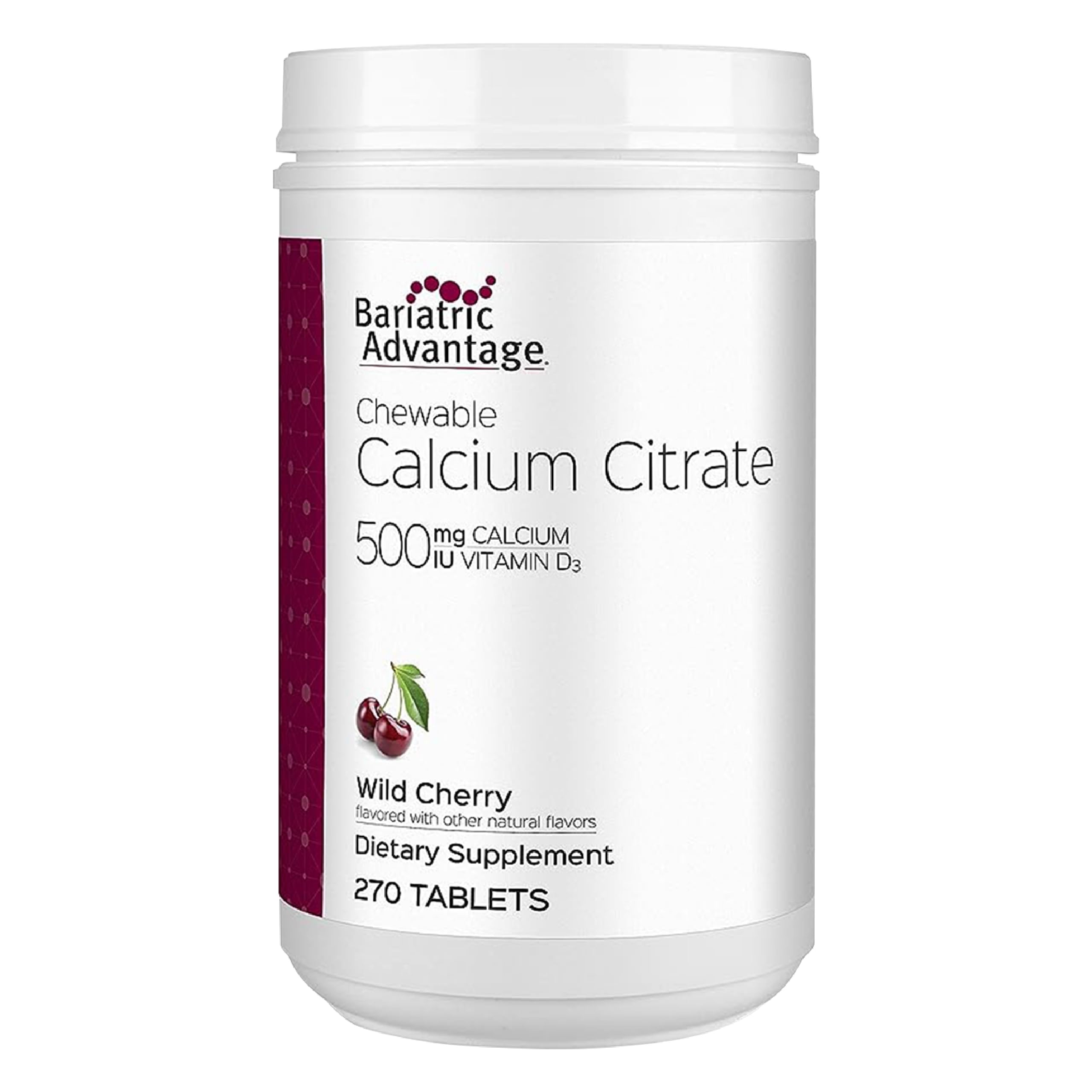 Bariatric Advantage calcium citrate chewables bottle with wild cherry flavor for post-surgery use