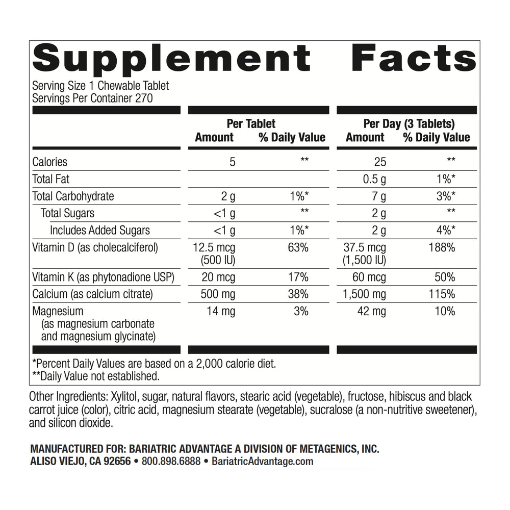 Close-up of Bariatric Advantage calcium citrate chewables in wild cherry flavor