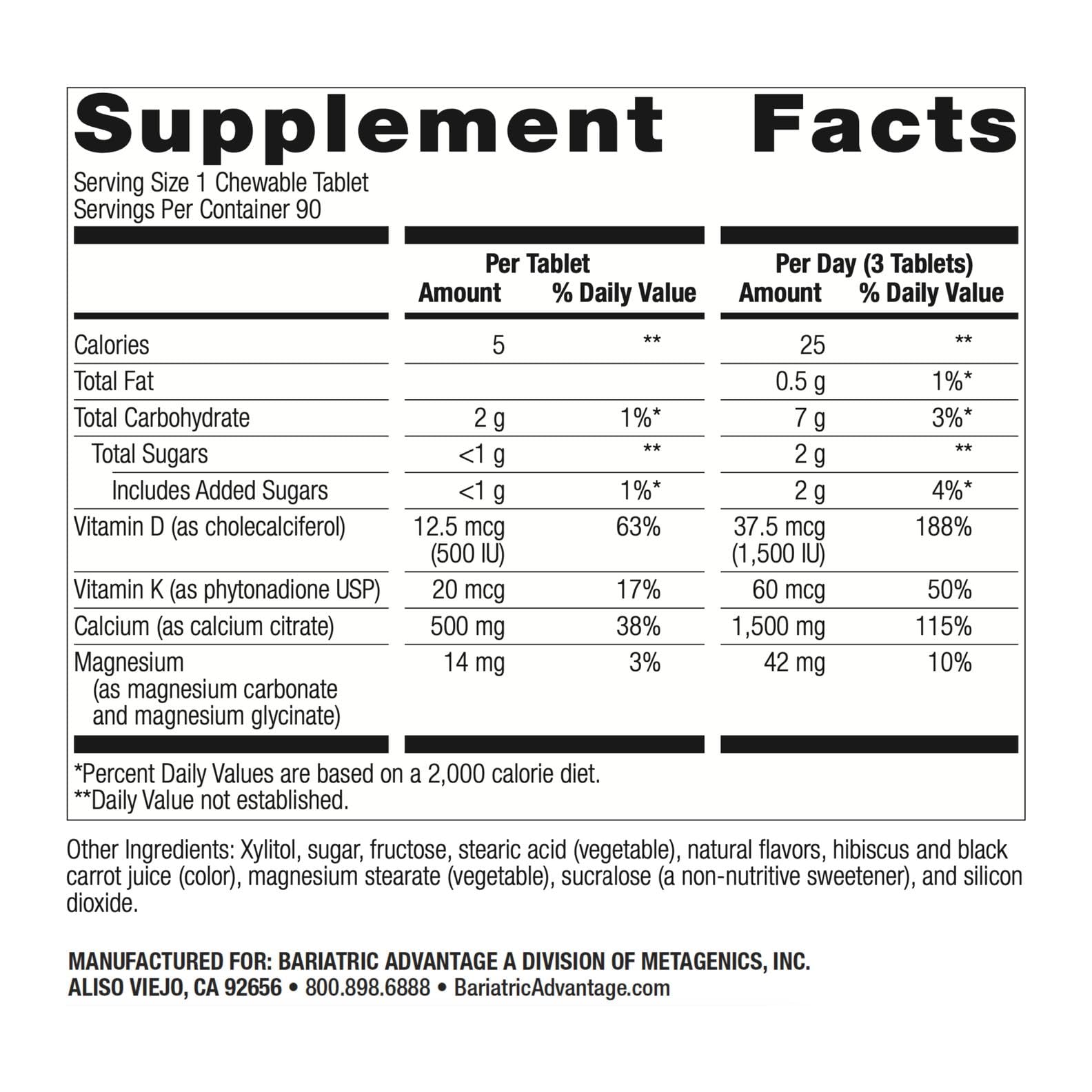 Bariatric Advantage Cinnamon chewable bottle showcases easy-to-take post-surgery supplement with Vitamin D3.