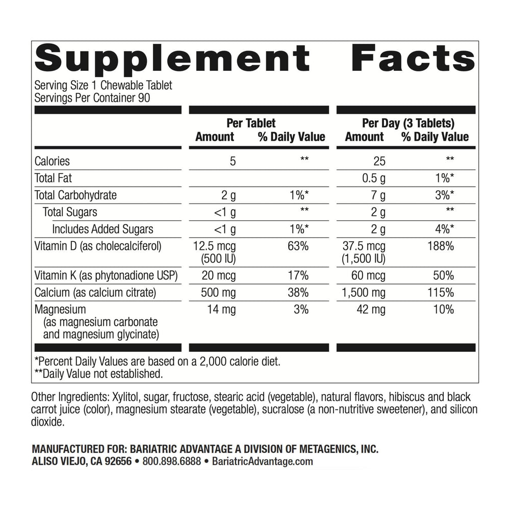 Bariatric Advantage Cinnamon chewable bottle showcases easy-to-take post-surgery supplement with Vitamin D3.