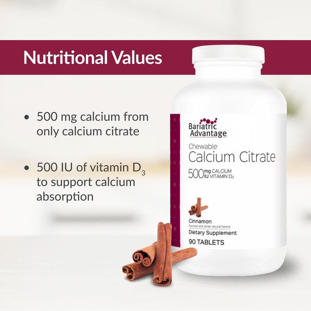 Bariatric Advantage Cinnamon tablet in hand illustrates easy chewing and pleasant taste.