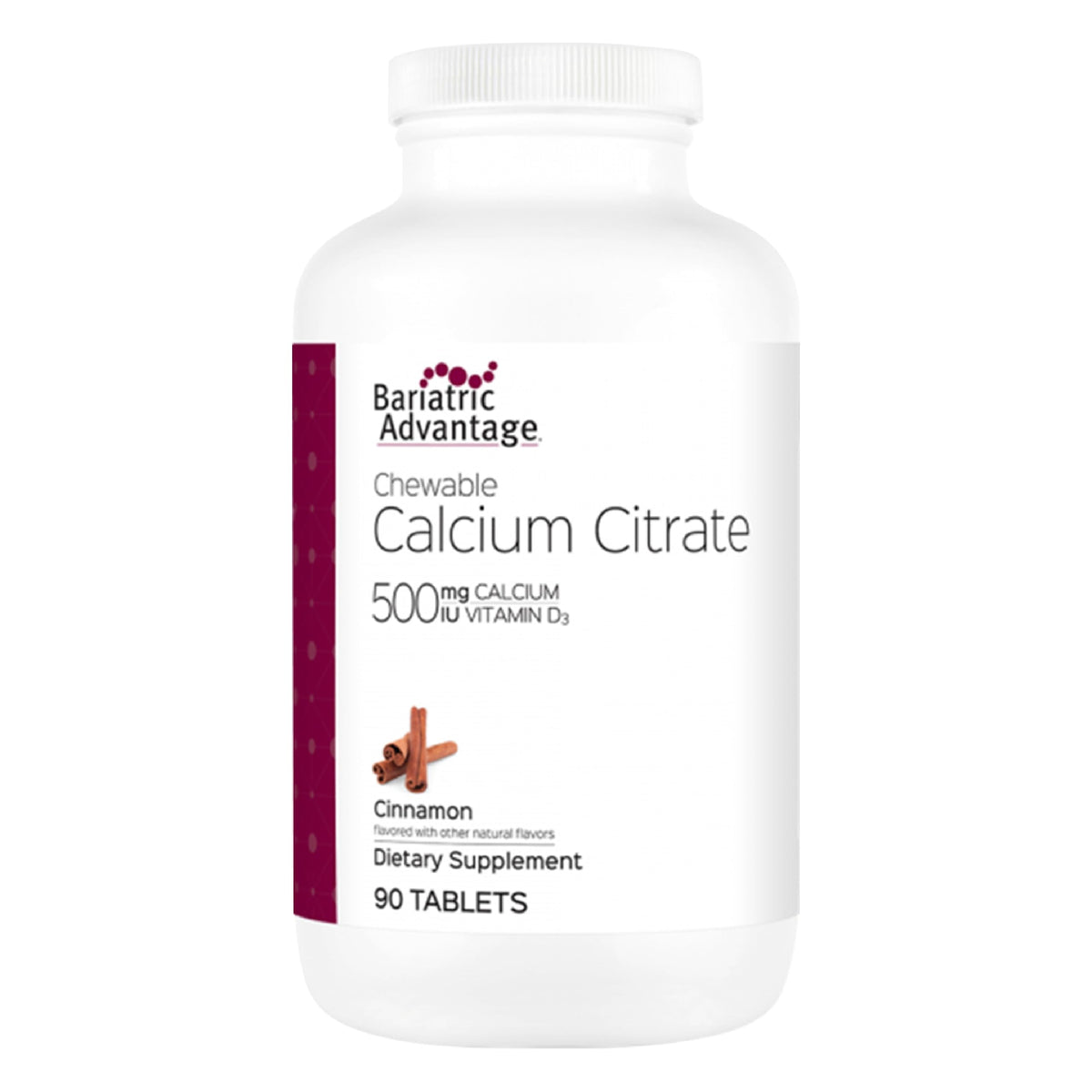 Bariatric Advantage Calcium Citrate Chewable Cinnamon tablet aids calcium intake after bariatric surgery.