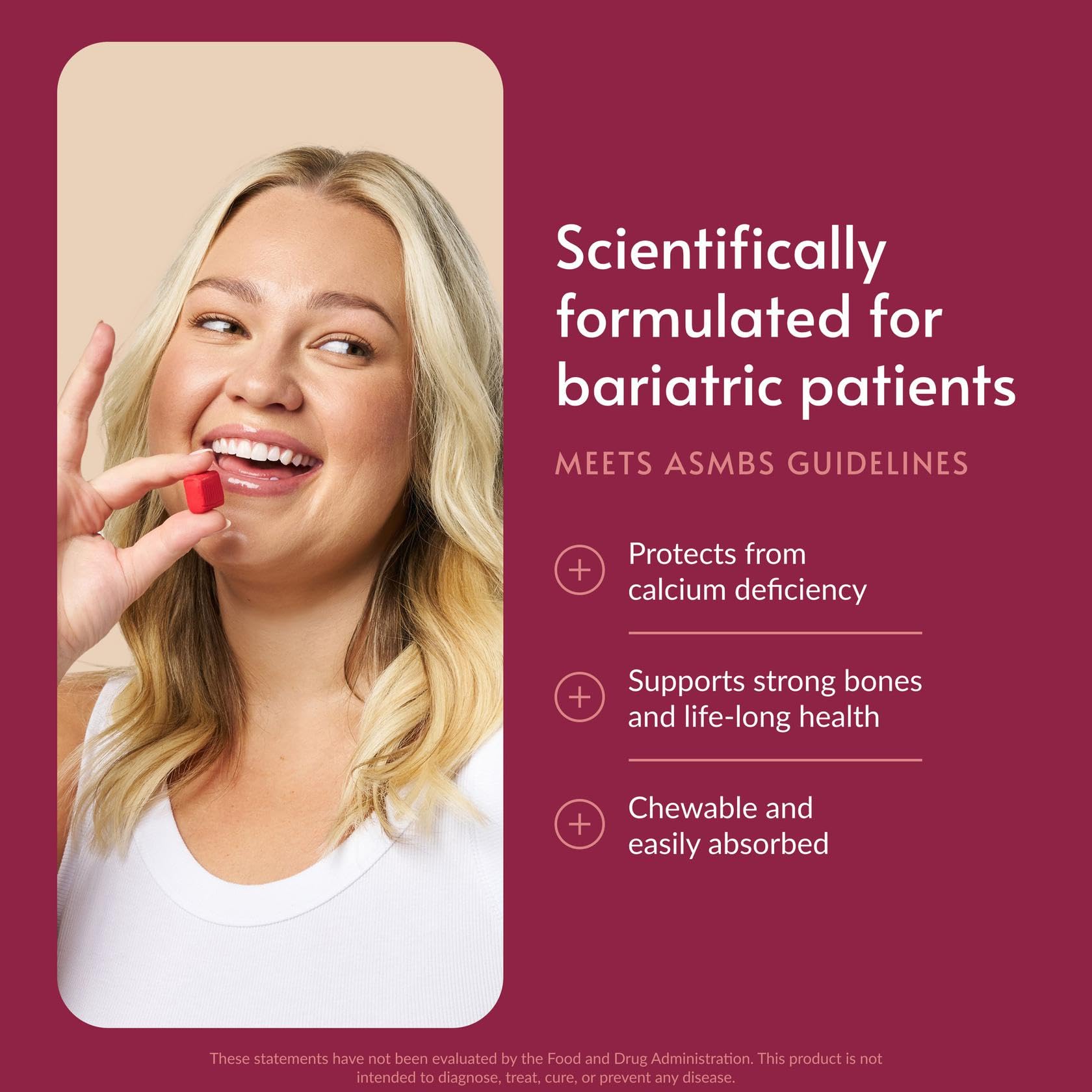 Bariatric Advantage calcium chews jar close-up shows easy-to-chew texture.