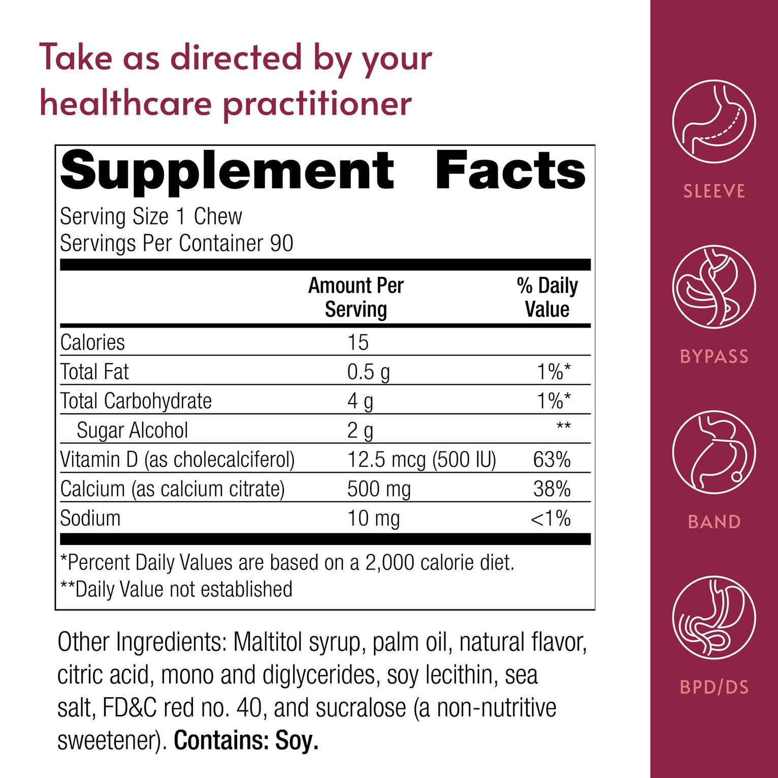 Bariatric Advantage Calcium Citrate Chewy Bites with D3 bottle label detail