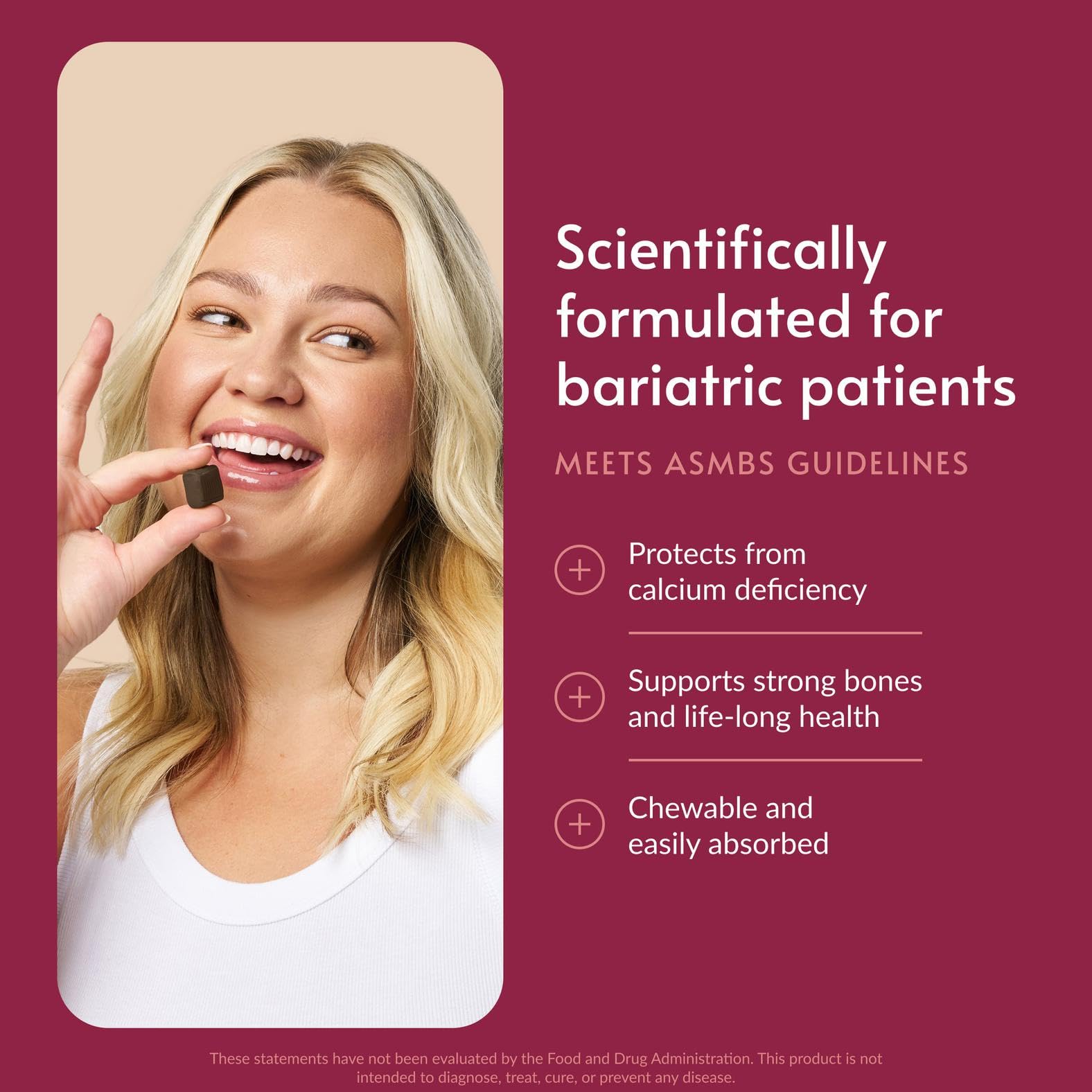 Bariatric Advantage Calcium Citrate Chewy Bites bottle label close-up for easy daily intake