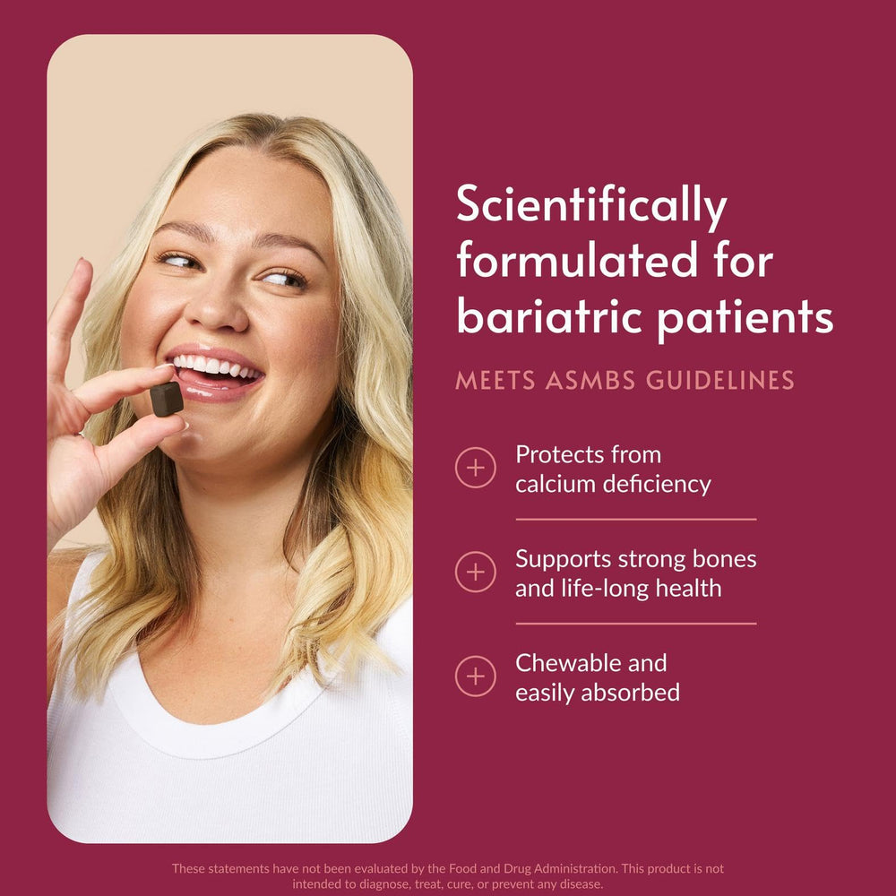 Bariatric Advantage Calcium Citrate Chewy Bites bottle label close-up for easy daily intake