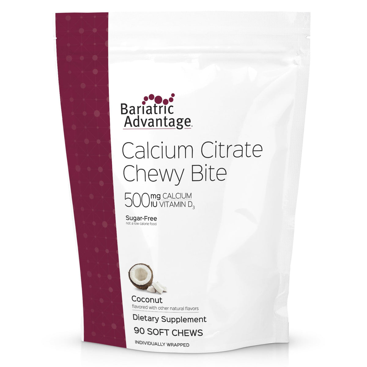Bariatric Advantage calcium citrate chewy bites bottle view for convenient daily calcium