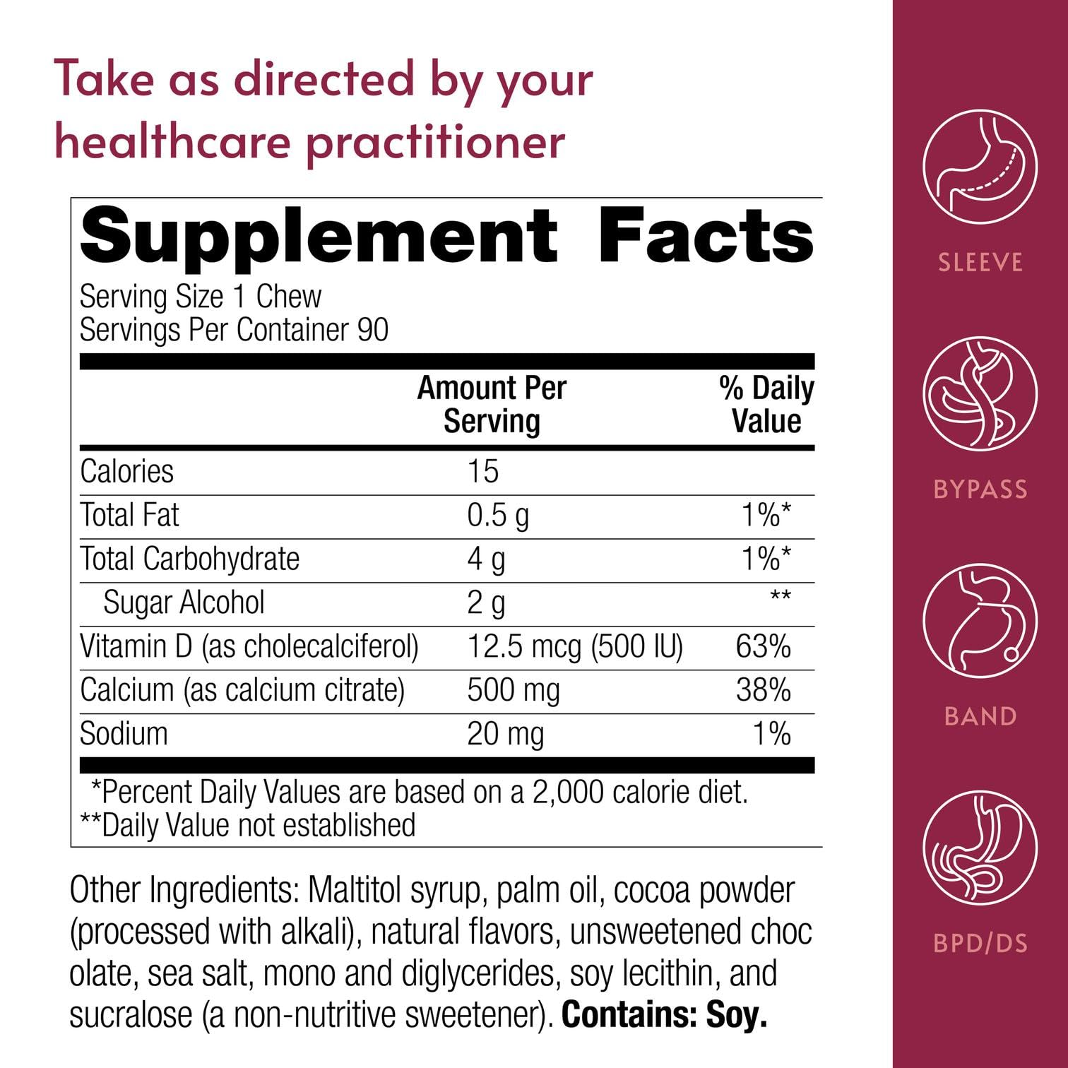 Bariatric Advantage Calcium Citrate Chewy Bites individually wrapped chews ready for on-the-go use