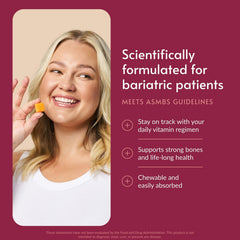 Bariatric Advantage bottle open showing chewable calcium bites for on-the-go nutrition