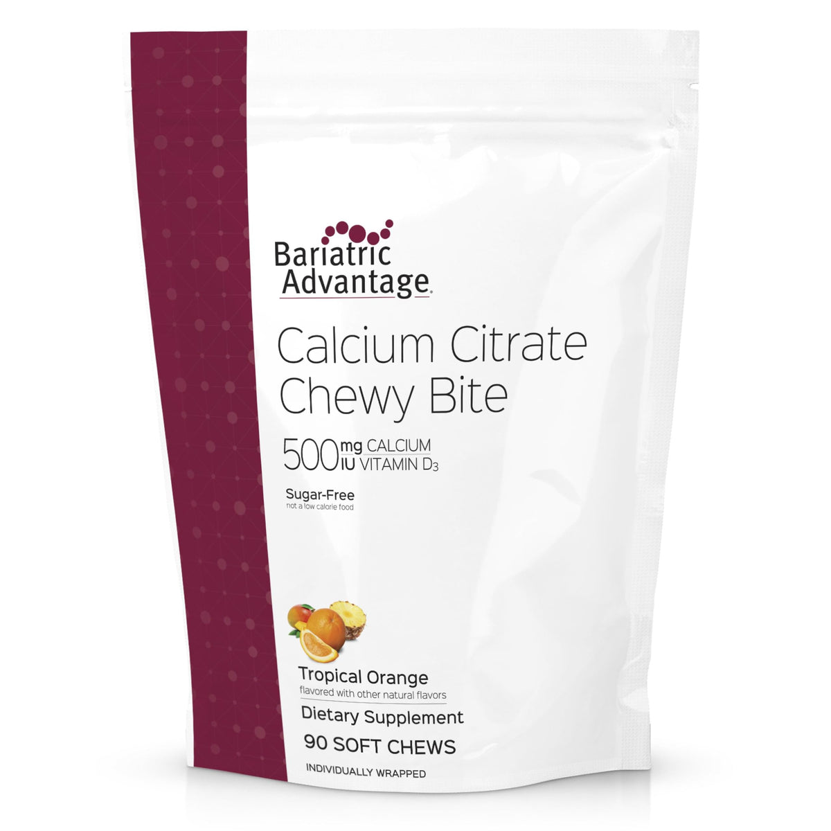 Bariatric Advantage Calcium Citrate Chewy Bites tropical orange package front for easy daily use