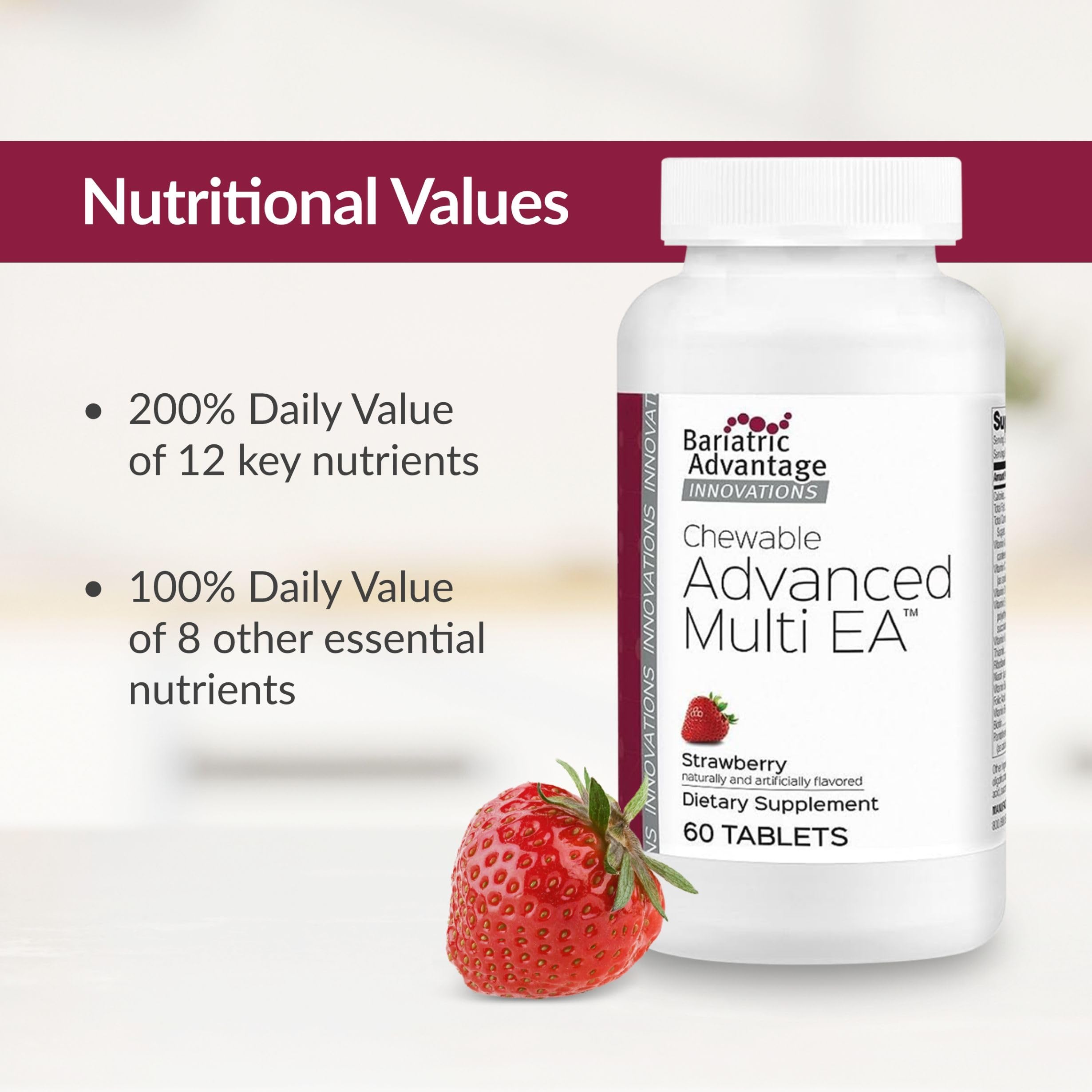 Bariatric Advantage Chewable Advanced Multi EA dosage and nutrition overview
