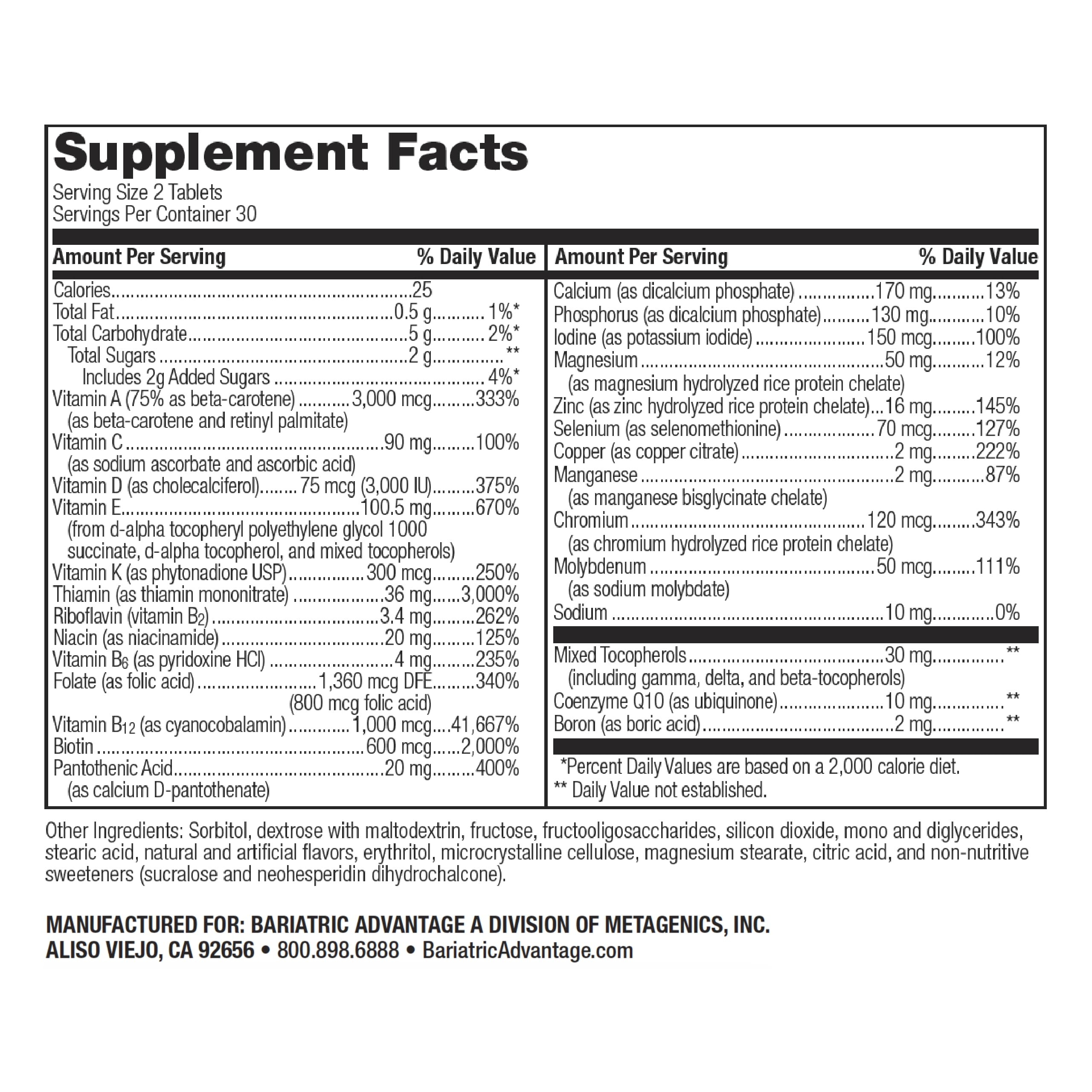 Bariatric Advantage bottle closeup shows high potency nutrients and micelle absorption features