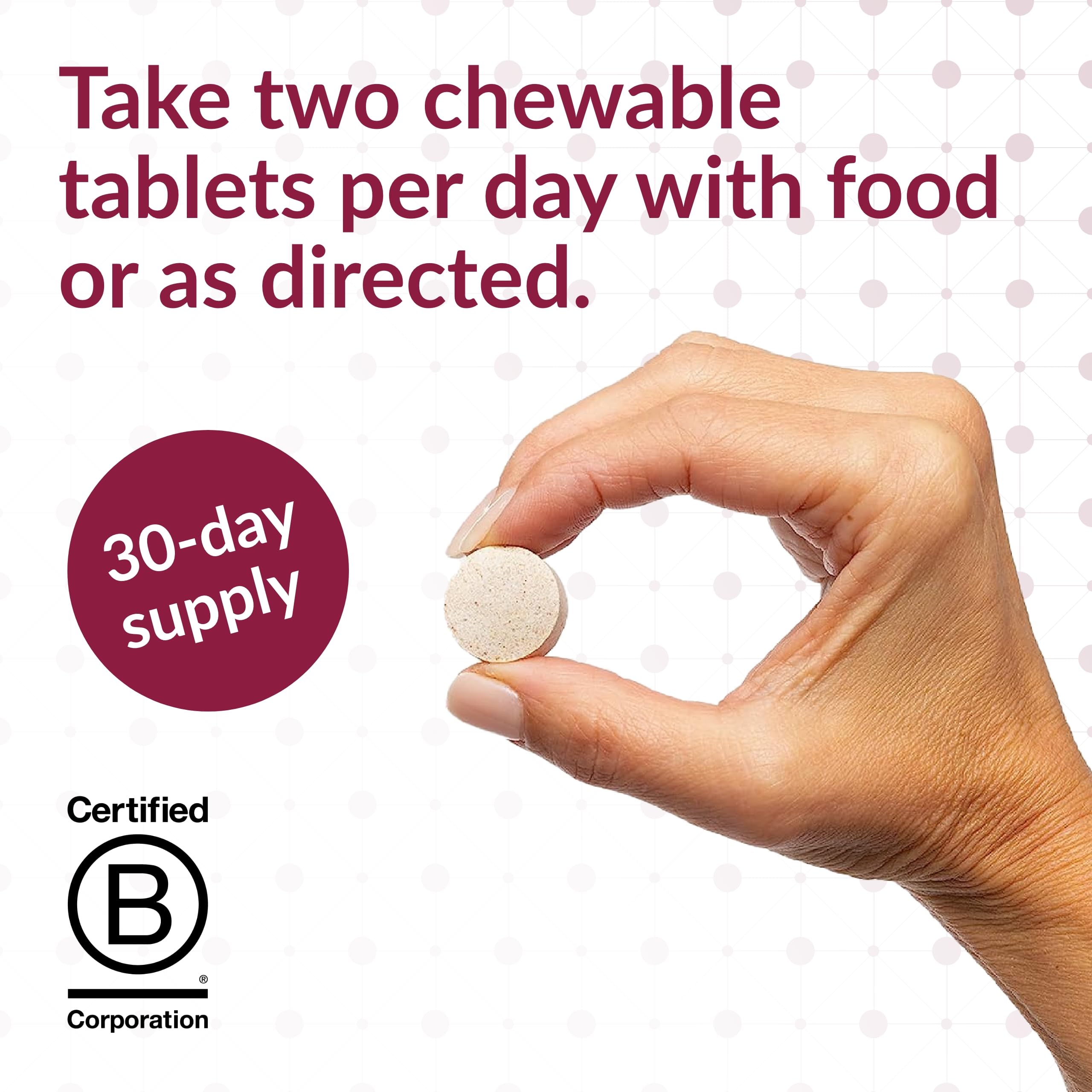 Bariatric Advantage chewable tablets side view emphasize chewy texture and easy dosing