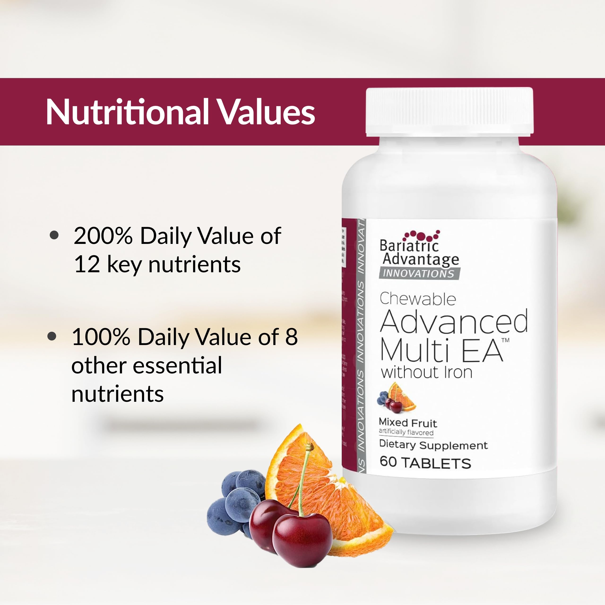 Bariatric Advantage mixed fruit flavor image suggests pleasant taste and daily nutrition