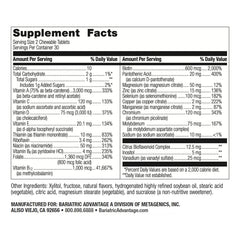 Bariatric Advantage Orange Chewable Multivitamin bottle highlights easy absorption post-procedure