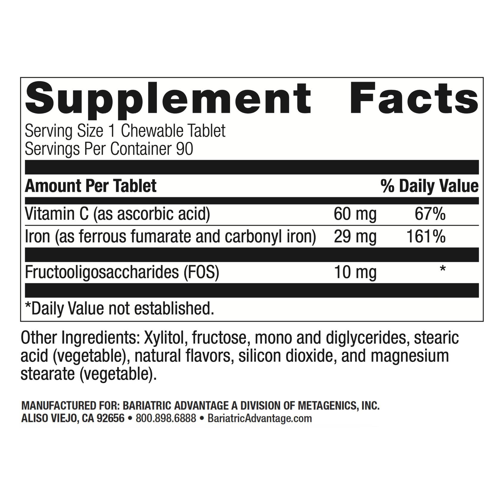 Bariatric Advantage 29mg iron tablet closeup showing texture