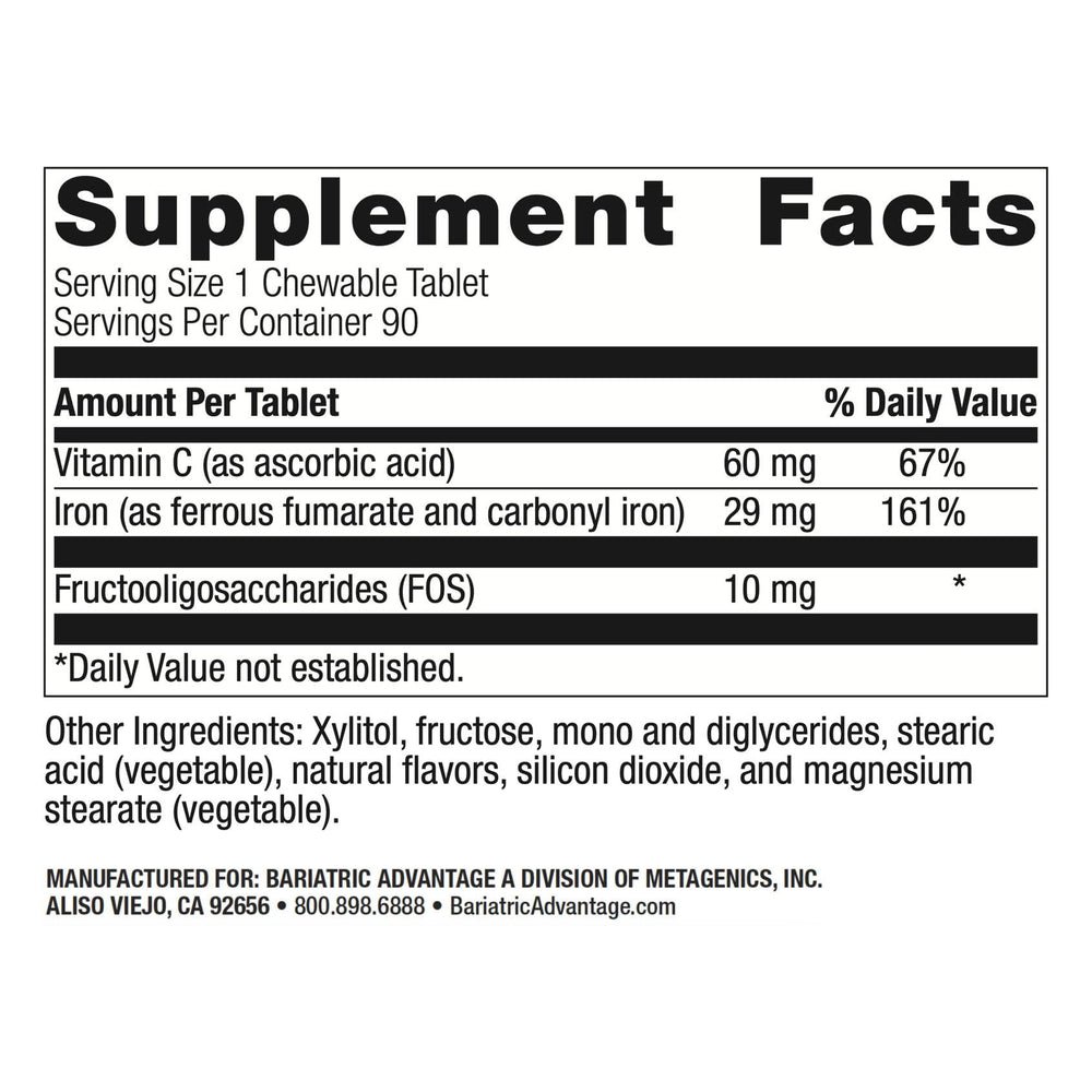 Bariatric Advantage 29mg iron tablet closeup showing texture