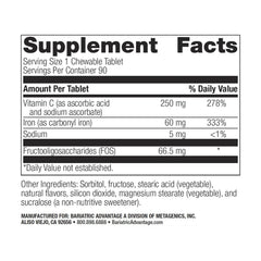 Bariatric Advantage chewable iron tablet close-up showing texture and flavor