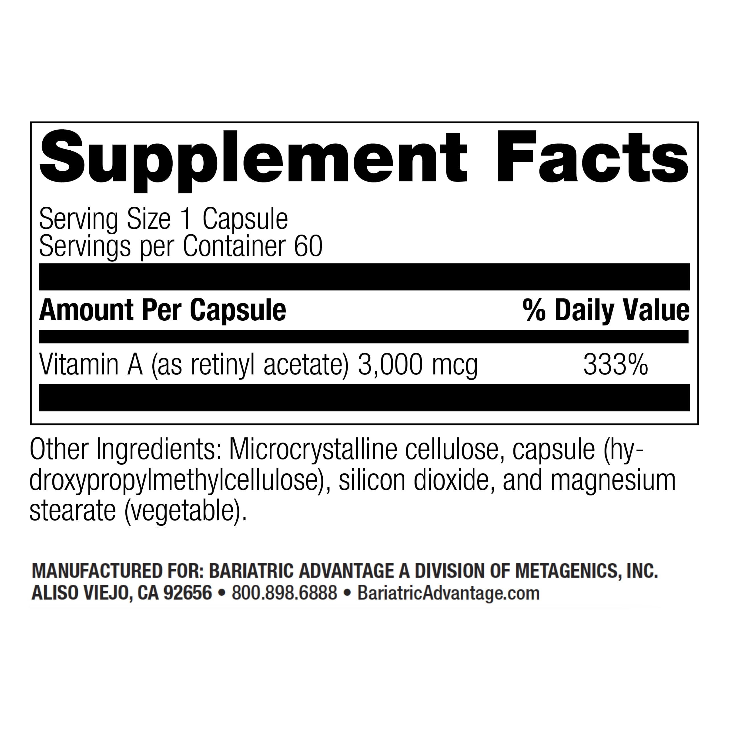 Bariatric Advantage eye health vitamin A capsules supporting vision.