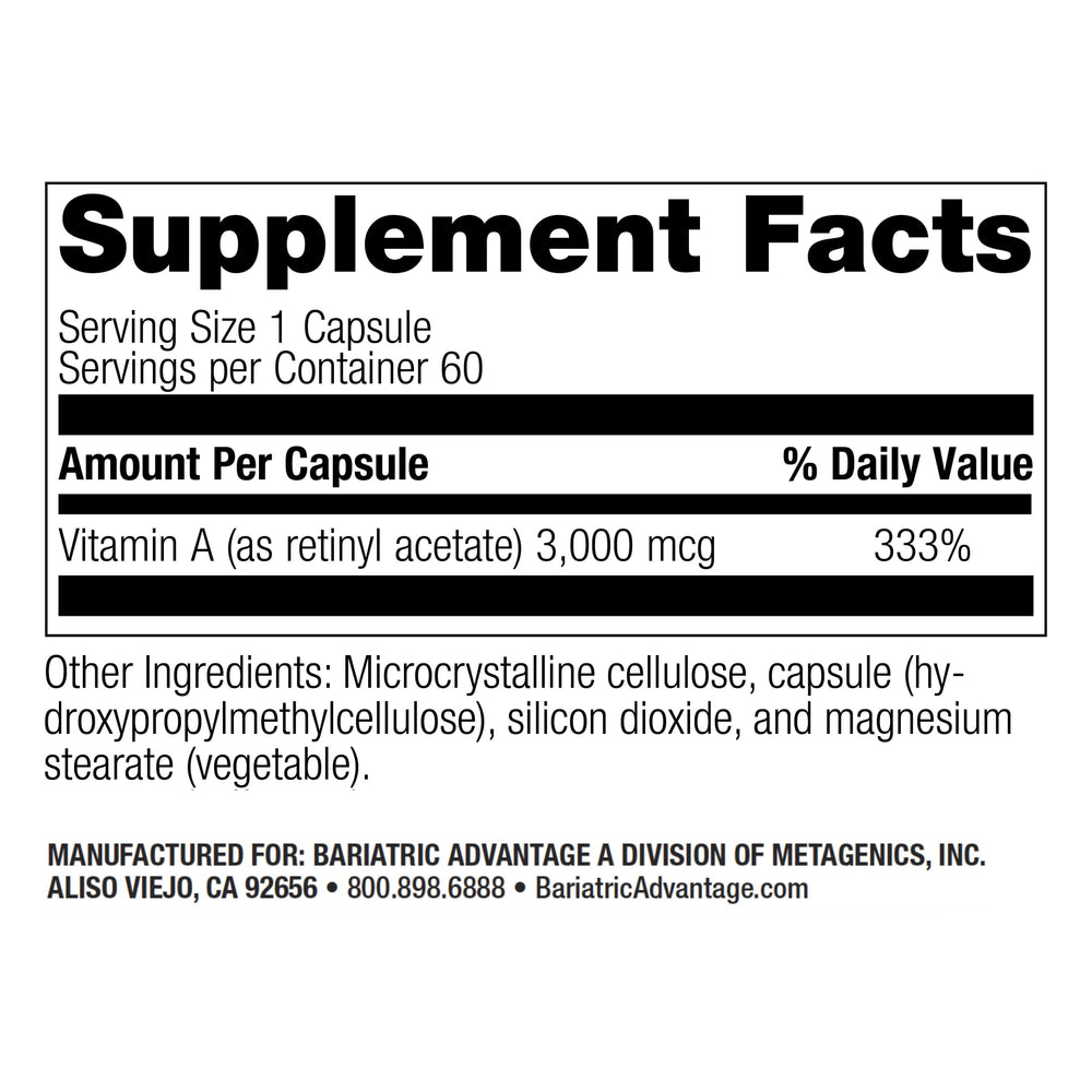 Bariatric Advantage eye health vitamin A capsules supporting vision.