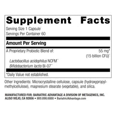 Bariatric Advantage FloraVantage Balance capsules closeup highlighting easy, daily probiotic dosing