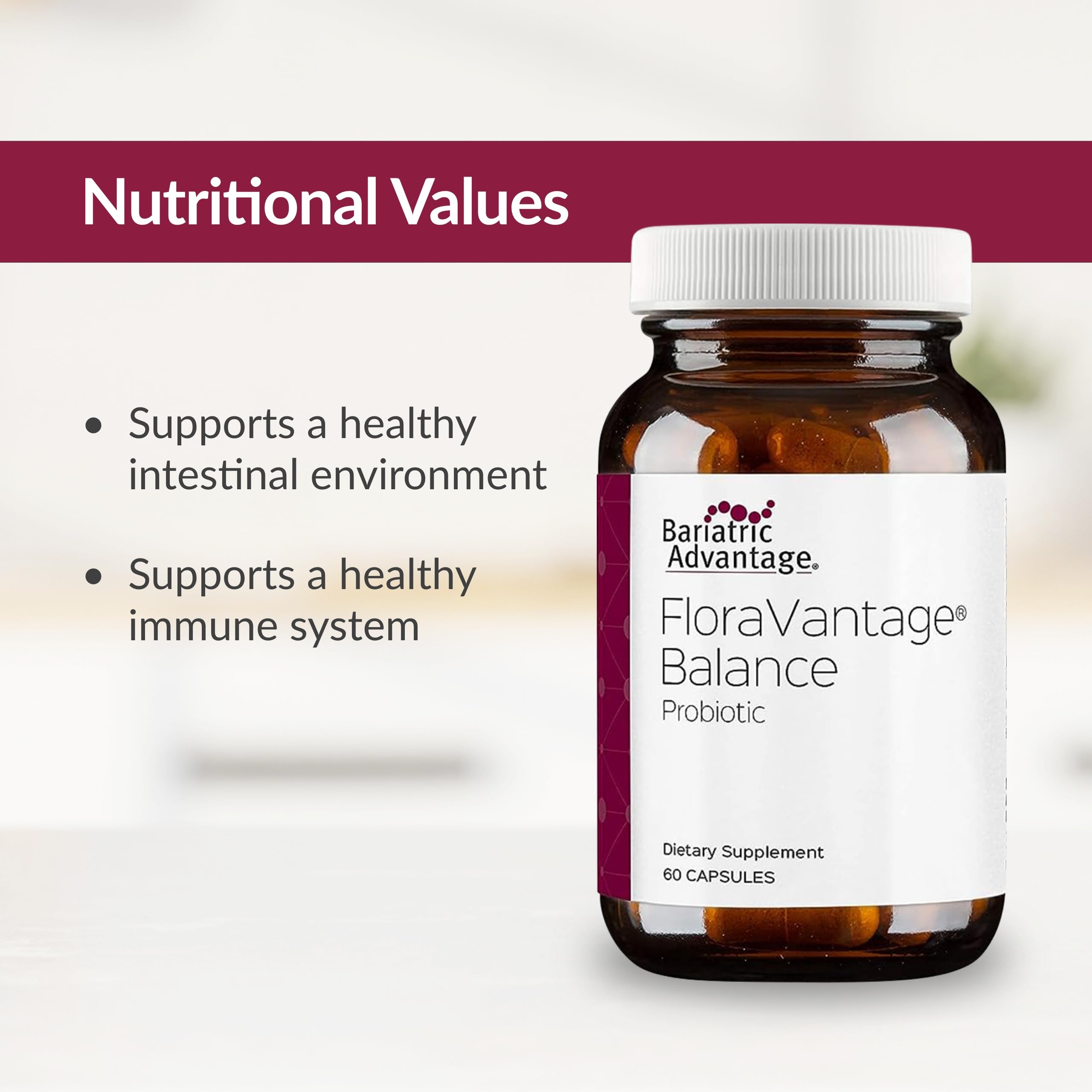 Bariatric Advantage FloraVantage Balance usage image shows taking a capsule with water