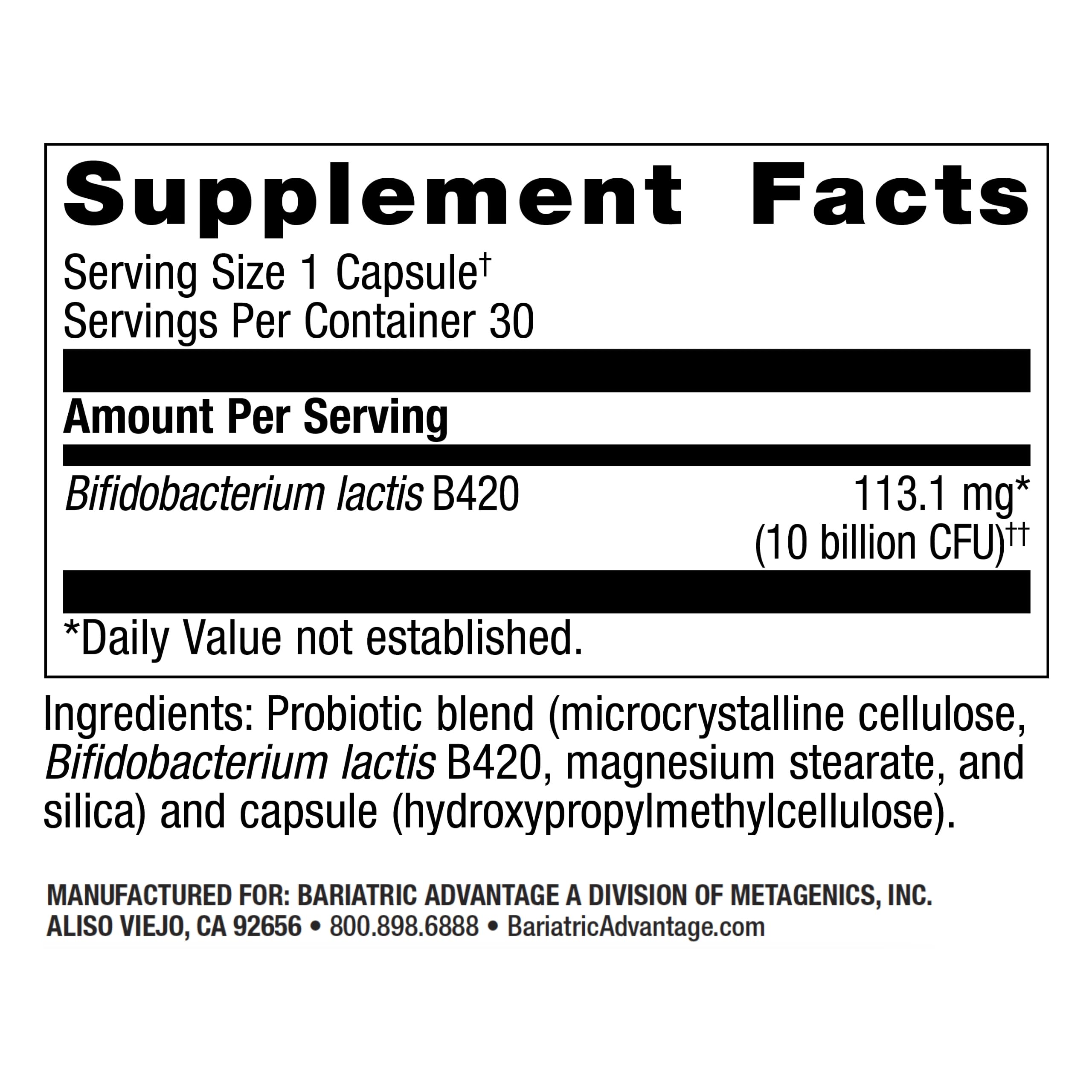 Bariatric Advantage Floravantage Control capsules close-up for daily probiotic intake.