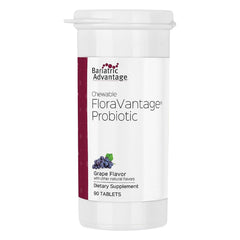 Bariatric Advantage FloraVantage probiotic grape chewables bottle front, ready for daily use.