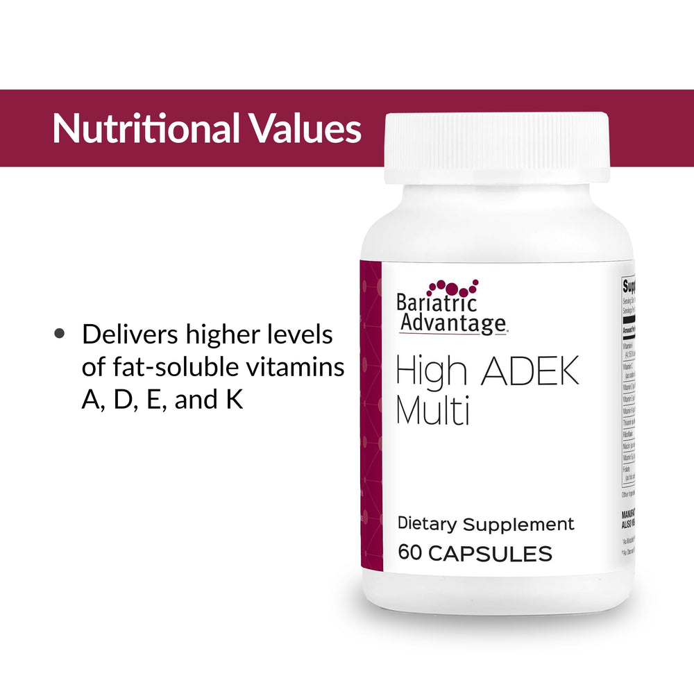 Bariatric Advantage High ADEK Multi dosage schedule printed on packaging
