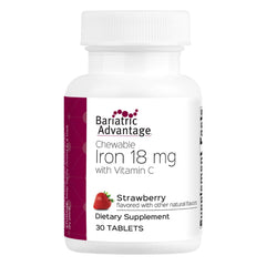 Bariatric Advantage iron 18 mg chewable strawberry bottle supports daily post-surgery iron needs
