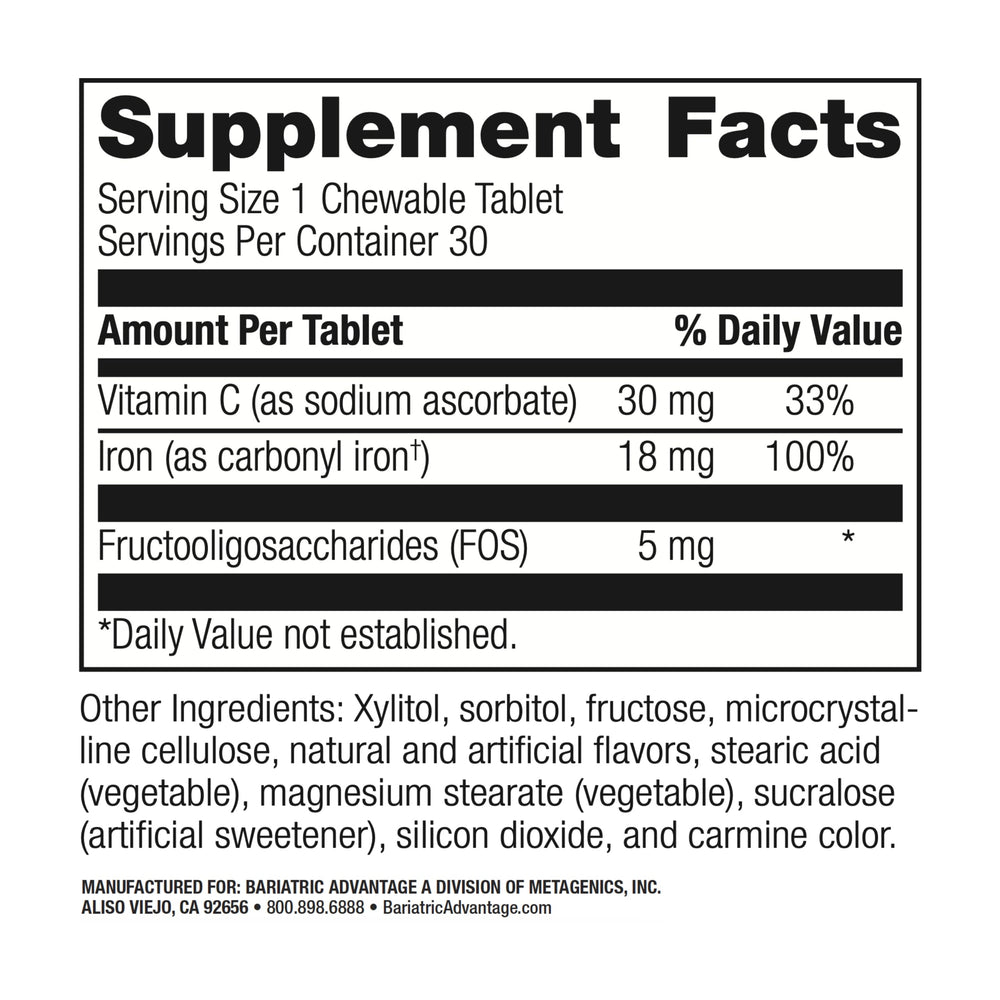 Close-up of Bariatric Advantage strawberry chewable tablet highlighting gentle taste