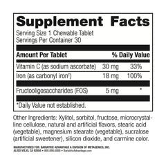 Close-up of Bariatric Advantage strawberry chewable tablet highlighting gentle taste