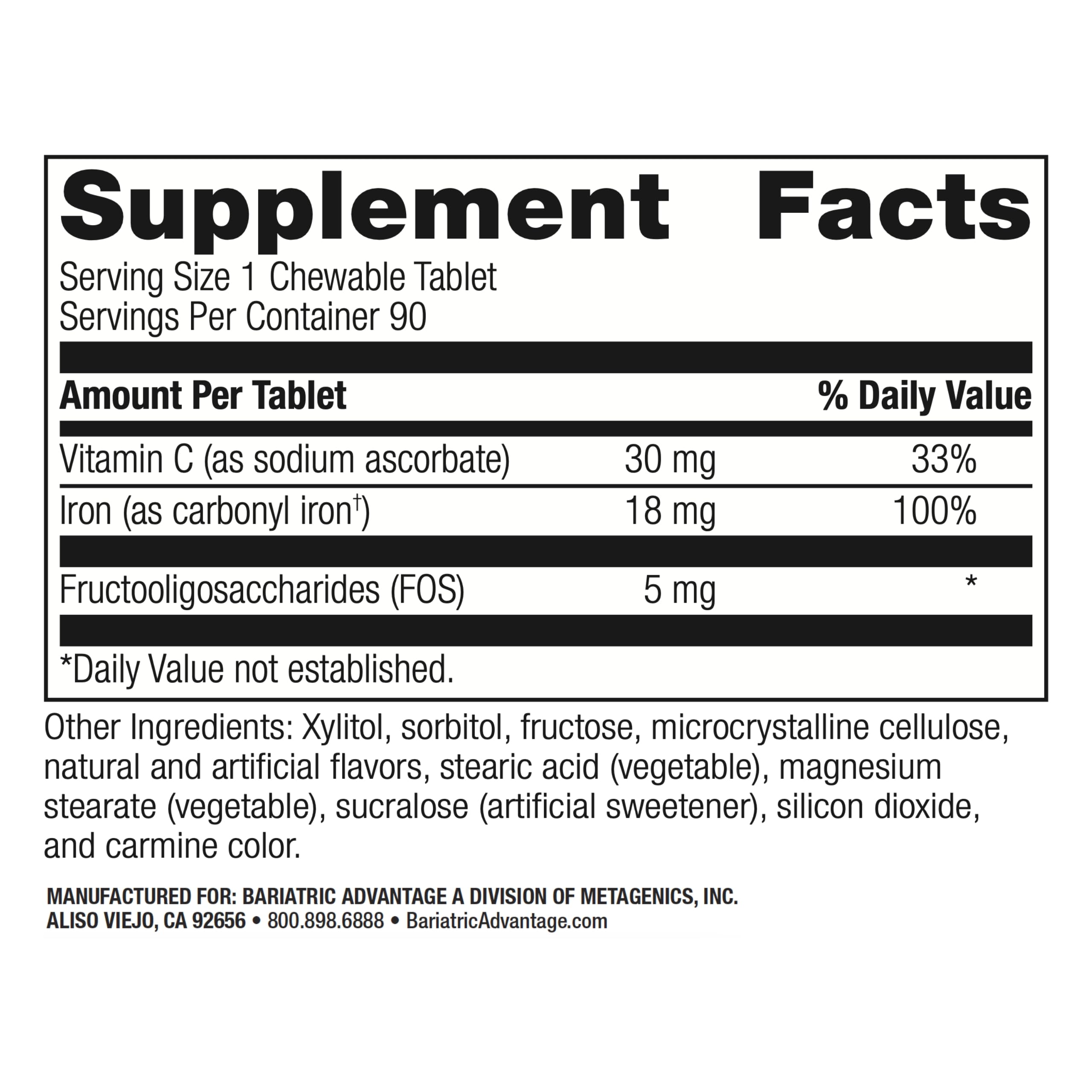 Bariatric Advantage iron chewables strawberry close-up showing gentle-on-stomach formula.