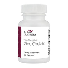 Bariatric Advantage non-chewable zinc chelate tablets bottle label highlights immune support potential